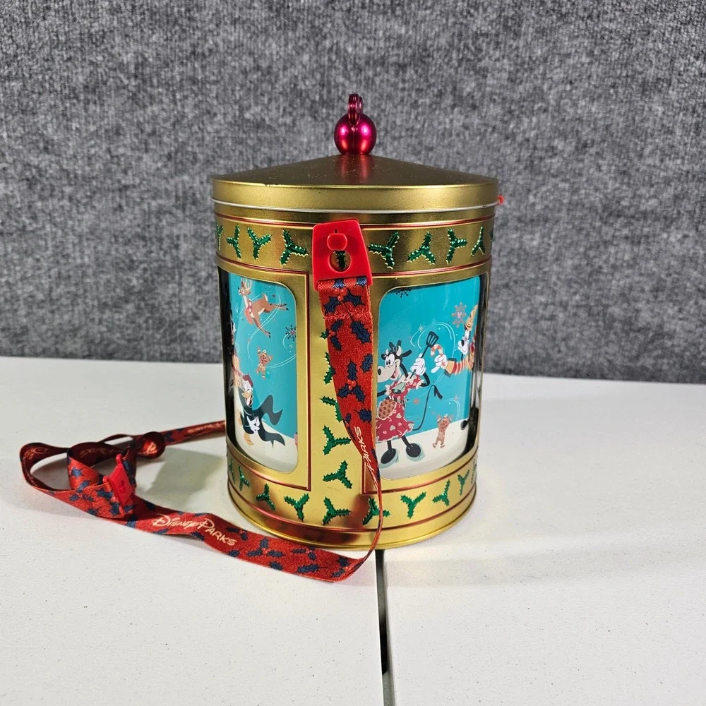 Disney Parks 2024 Popcorn Bucket Tin Holiday Musical Rotating Mickey‎ Christmas